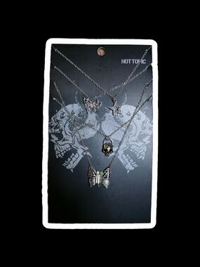 Hot Topic Necklaces Silver-Tone Butterflies, Skull & Star Charm Necklace Set